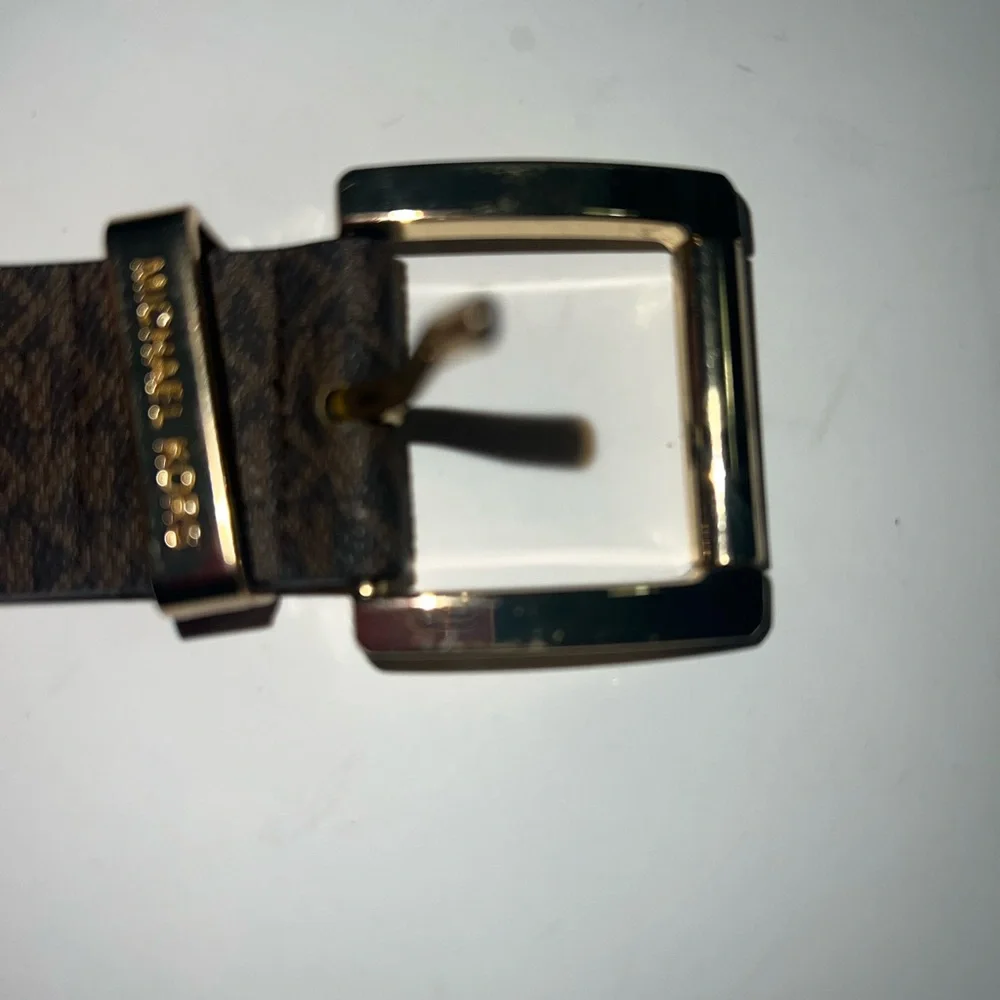 Michael Kors Brown Logo Print Fashion Belt with GoldTone Buckle size M